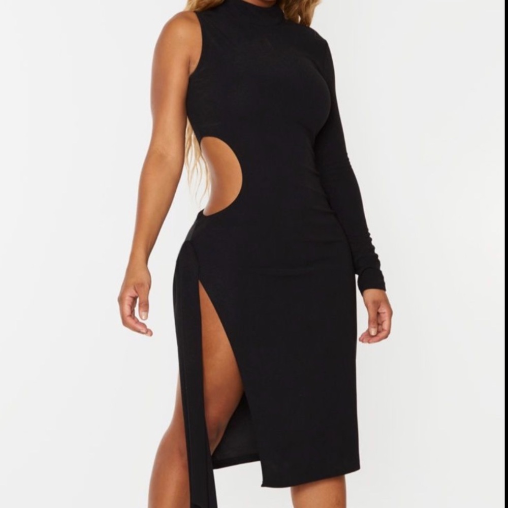 SHAPE Black One Sleeved Midi Dress